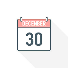 30th December calendar icon. December 30 calendar Date Month icon vector illustrator