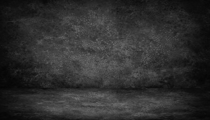 Grunge background. Interior room. Concrete old wall, floor. Product display. 3d rendering. Empty space. For mock up, showcase, design. Stage. Dark gray. Spotlight. Horror creepy.Dirty, broken, cracked