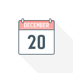 20th December calendar icon. December 20 calendar Date Month icon vector illustrator