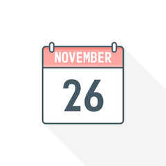 26th November calendar icon. November 26 calendar Date Month icon vector illustrator