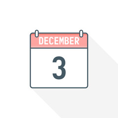3rd December calendar icon. December 3 calendar Date Month icon vector illustrator