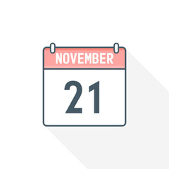 21st November calendar icon. November 21 calendar Date Month icon vector illustrator