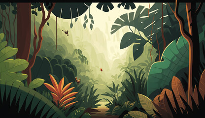 Fototapeta na wymiar jungle adventure an illustration of a summer. Generative AI