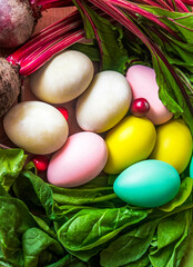 Fototapeta na wymiar Easter eggs painted with natural dye