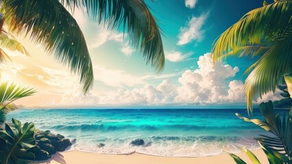 Fototapeta na wymiar Tropical beach with ocean on background. Generative AI