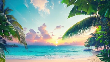 Fototapeta na wymiar Tropical beach with ocean on background. Generative AI