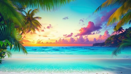 Tropical beach with ocean on background. Generative AI