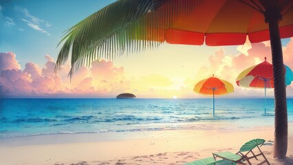 Tropical beach with ocean on background. Generative AI