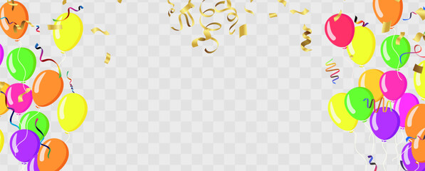 Celebration background with confetti and ribbons. Vector illustration.