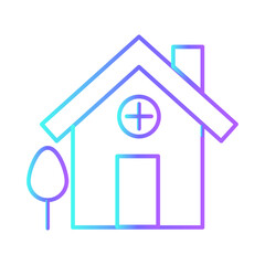 Clinic real estate icon with purple blue outline style. property, house, home, price, business, investment, mortgage. Vector Illustration. Vector Illustration