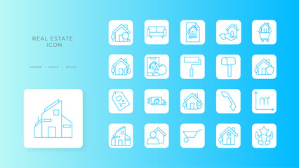 Real Estate icon collection with blue outline style. icon collection with black outline style. YAY. Vector Illustration. Vector Illustration