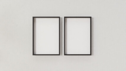 Frame mockup iso size, Set of two thin black bezels. Gallery wall mock-up, set of 2 squares. Clean, modern, minimalist, bright. document. vertical