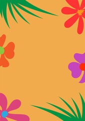 Colorful flowers on yellow background.