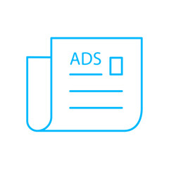 Newspaper ads icon with blue outline style. text, vintage, print, retro, headline, ads, page. Vector illustration