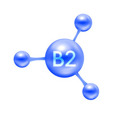 Vitamin B2 in the form of atoms molecules blue glossy. Icon 3D file PNG used for designing advertising media. Minerals vitamins complex. Medical and science concept