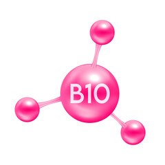 Vitamin B10 in the form of atoms molecules pink glossy. Icon 3D file PNG used for designing advertising media. Minerals vitamins complex. Medical and science concept
