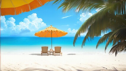 Tropical beach with ocean on background. Generative AI