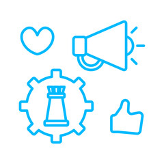 Marketing startegy marketing icon with black outline style. marketing, development, like, media, online, pay. Vector Illustration