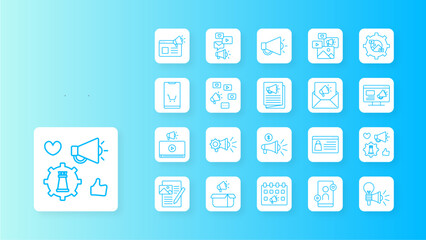 Marketing icon collection with black outline style. marketing, development, like, media, online, pay. Vector Illustration