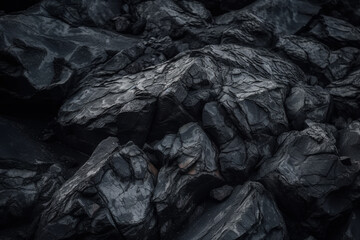 Textured Stone Wall Background in Dark Gray and Black. Grunge Mountain Close-Up with Distressed Detailing. (Generative AI)