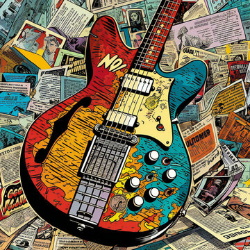 guitar and picture paint created with AI Generative Technology