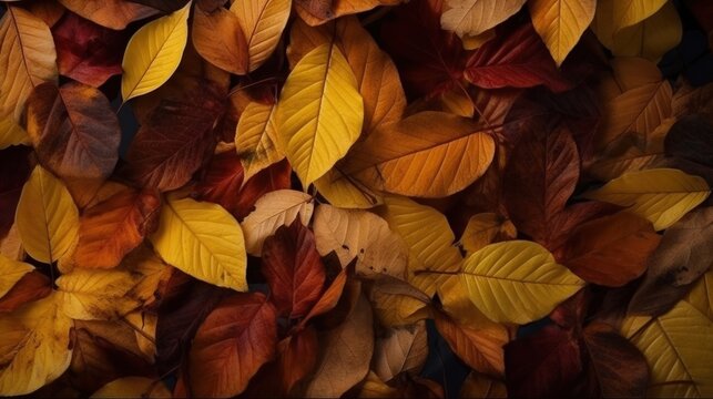 From Above Shot Of Dry Autumn Leaves. Generative AI.