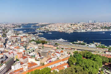 Fototapeta na wymiar Awesome aerial view of the Golden Horn in Istanbul, Turkey