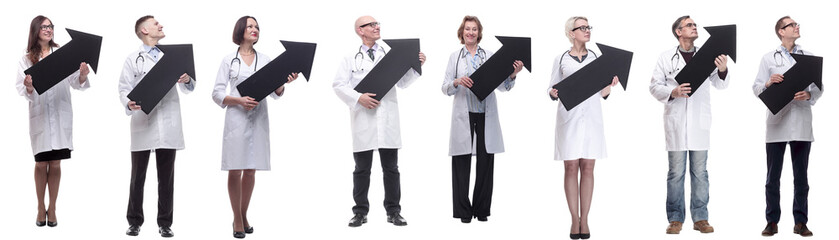 group of successful business people with black arrow