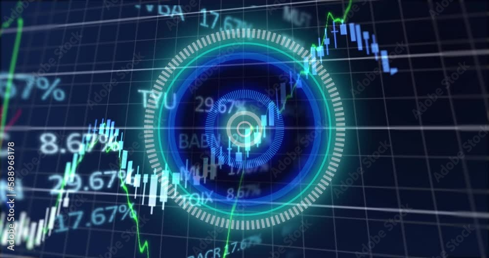 Poster animation of financial data processing and scope scanning over grid