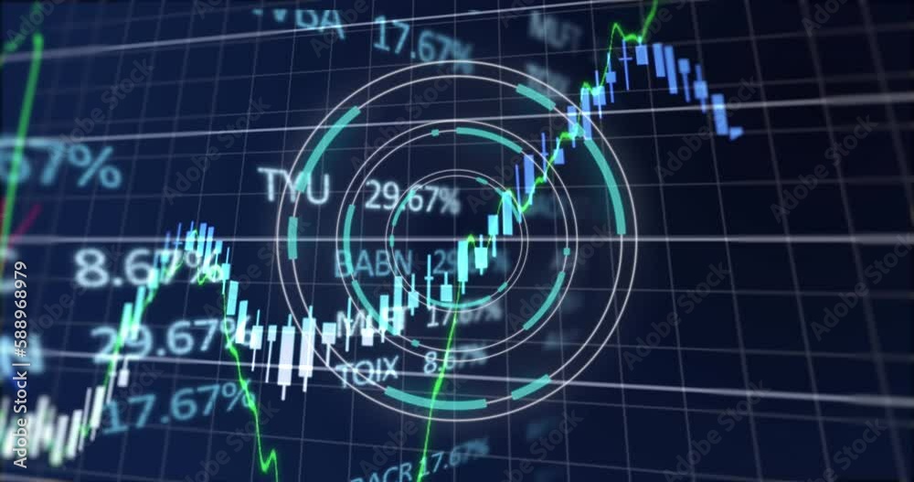 Poster animation of financial data processing and scope scanning over grid