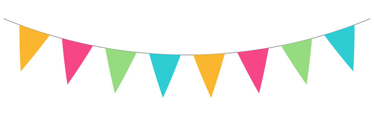 Vector triangle birthday bunting flags. Colorful carnival garland for festival and fair decoration on white background.