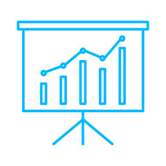 Presentation icon with blue outline style. growth, investment, concept, computer, research, analytics, development. Vector Illustration