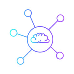 Brainstorming icon with purple blue outline style. advertising, payment, girl, holding, icon, illustration, management. Vector Illustration