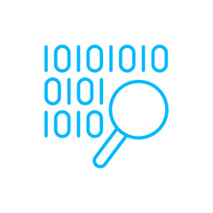 Big data icon with blue outline style. advertising, payment, girl, holding, icon, illustration, management. Vector Illustration