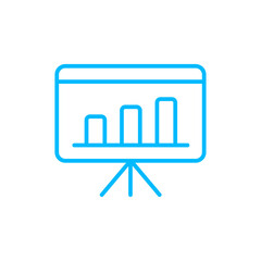 Analytics icon with blue outline style. advertising, payment, girl, holding, icon, illustration, management. Vector Illustration