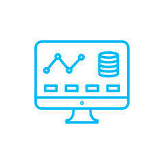 Website analytics icon with blue outline style. finance, business, data, budget, financial, analysis, report. Vector Illustration