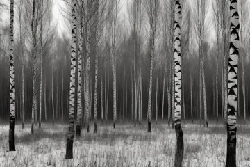 serene grove of trees in black and white. Generative AI