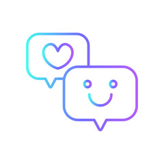 Positif feedback Icons with purple blue outline style. happy, product, test, ranking, reputation, star, smile. Vector illustration