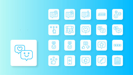 Feedback icons collection with blue outline style. client, feedback, chat, comment, consumer, customer, help. Vector illustration