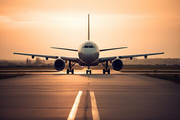 Fototapeta na wymiar Plane on the runway, copy space, generative AI