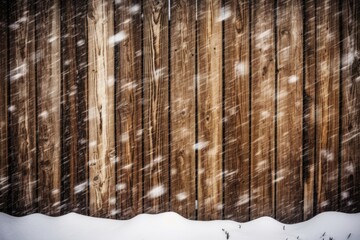 snowy winter scene featuring a wooden fence and grass. Generative AI