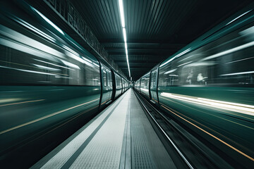 Fototapeta premium Futuristic motion train at speed. Generative AI