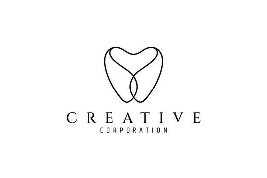 simple tooth dental shape logo with line art design style concept