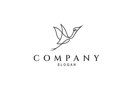 flying stork or heron logo with linear design style concept