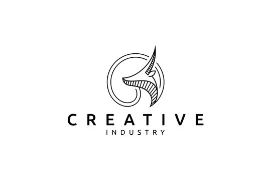 impala animal logo in circle shape with line art design style concept
