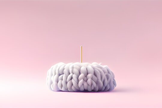 cute wool yarn can use for pedestal, product dislplay, showroom stage, promotion product and more. generative ai 4k picture with soft pink background