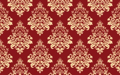 Fototapete Wallpaper in the style of Baroque. Seamless vector background. Gold and red floral ornament. Graphic pattern for fabric, wallpaper, packaging. Ornate Damask flower ornament © ELENA