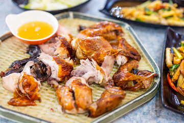 Grill roasted chicken in the restaurant