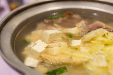 Taiwanese cuisine bowl of tofu soup with duck meat