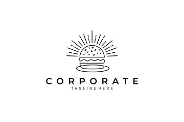 delicious looking burger bun logo in continuous one line design style